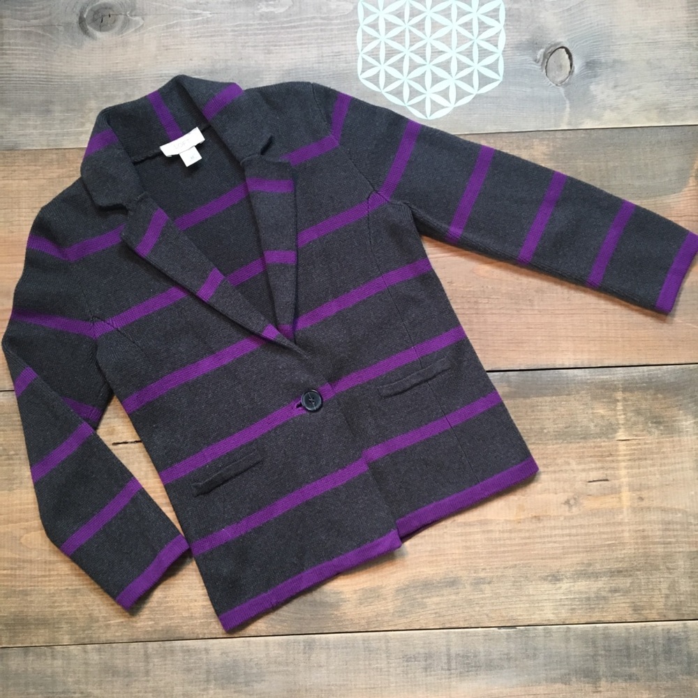 Loft charcoal/purple stripe cardigan/blazer